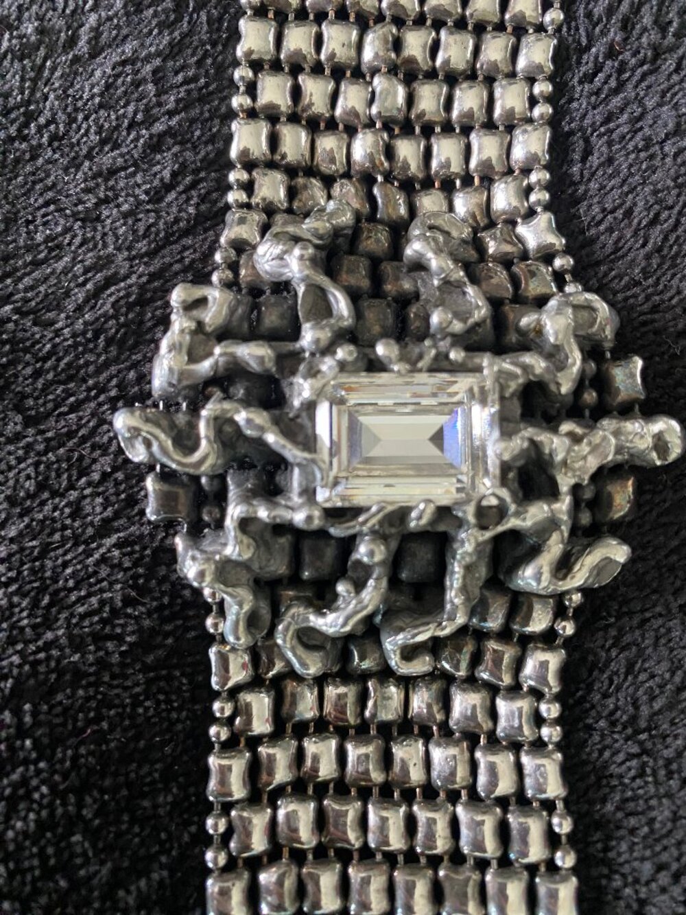 Sergio Gutierrez SG Silver Mesh Liquid Metal Diamond Emerald Cut Bracelet